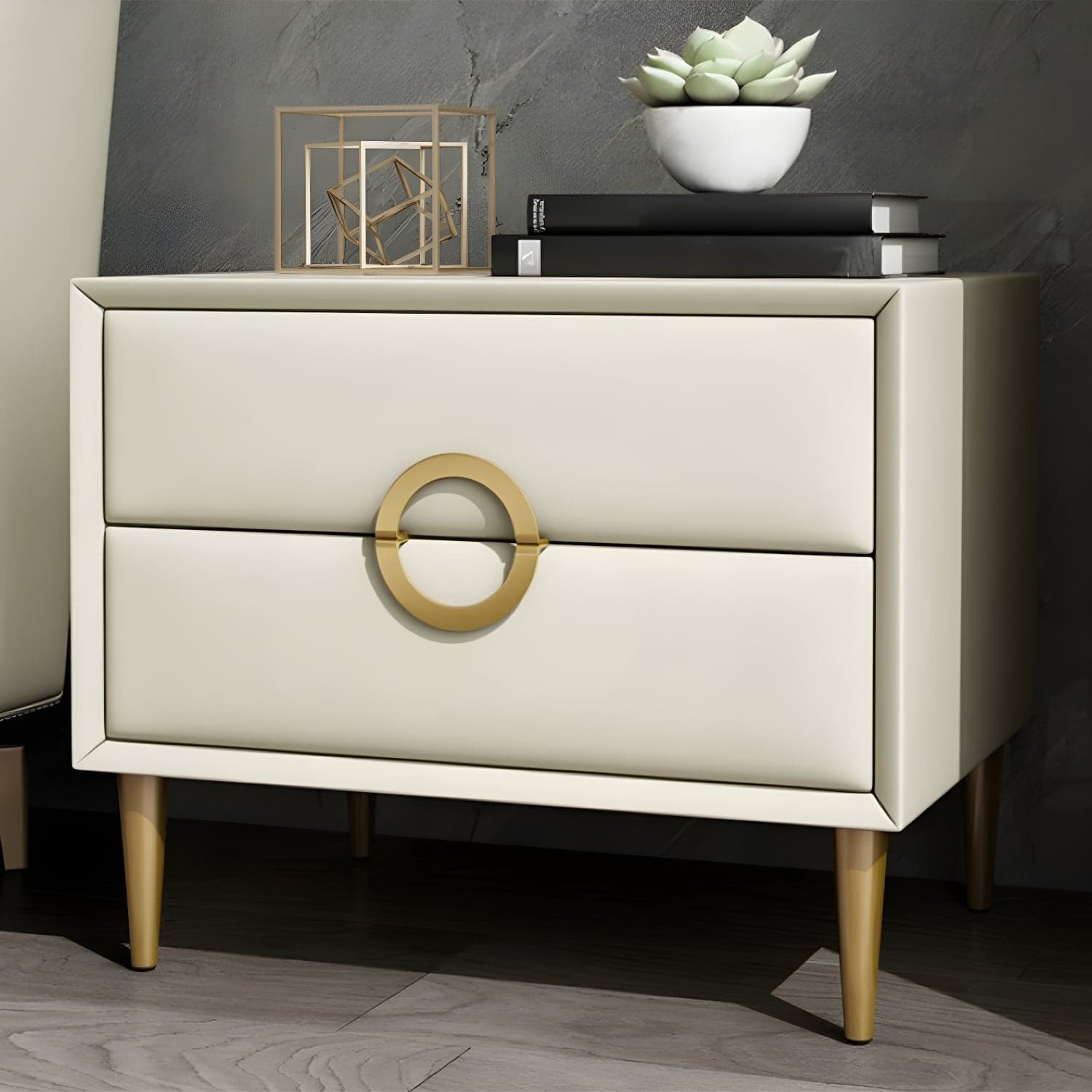 Glam Style Solid Wood Two Drawers Nightstand with Legs for Bedroom thumbnail 11