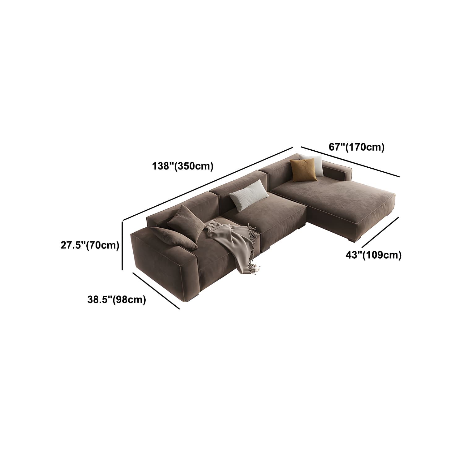 Brown Scandinavian Sectional/Sofa with Square Arm for Apartment thumbnail 11