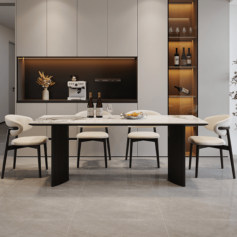 Dining Table Set with Rectangular Slate Stone Top and Two-sided Pedestal, Featuring Padded Chair with Back, 5-piece in White thumbnail 2