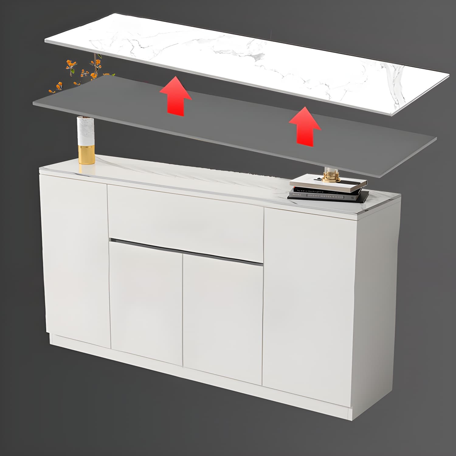 Contemporary Stone Top Sideboard Cabinet with Drawer and Door thumbnail 6