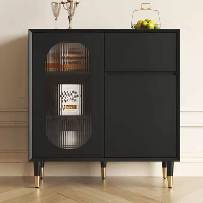 Wood Glam Sideboard Credenza with Glass Doors and Drawers, 40cm Overall Width, 85cm Overall Height thumbnail 4