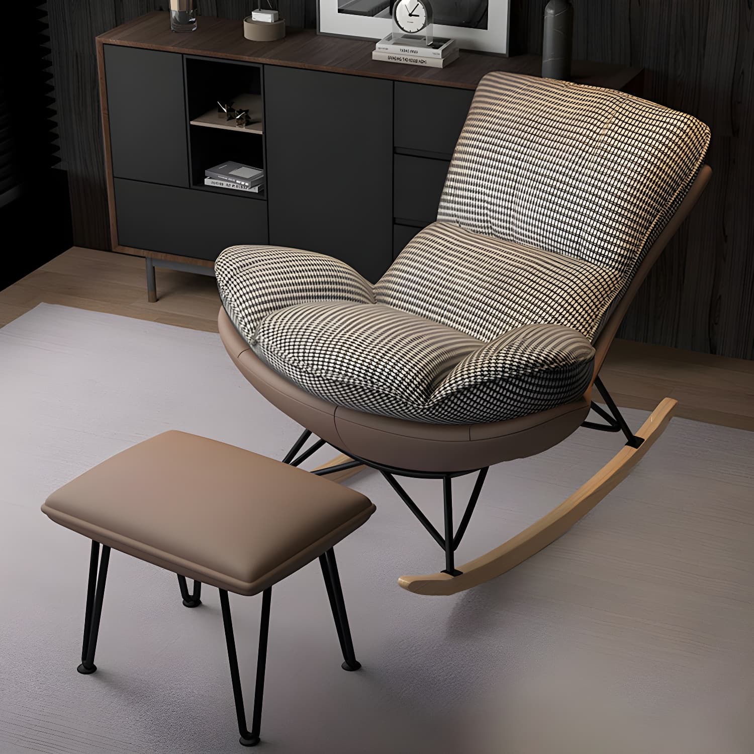 Modern Tufted Cushions Glider Spindle Children Glider with Ottoman thumbnail 1