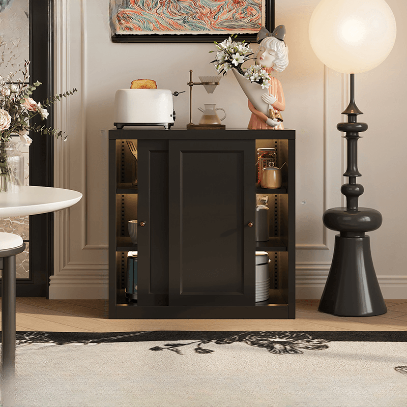 Art Deco Standard/Wide Oven Cabinet with Kitchen Cupboards, Iron Countertop, and Adjustable Sliding Doors