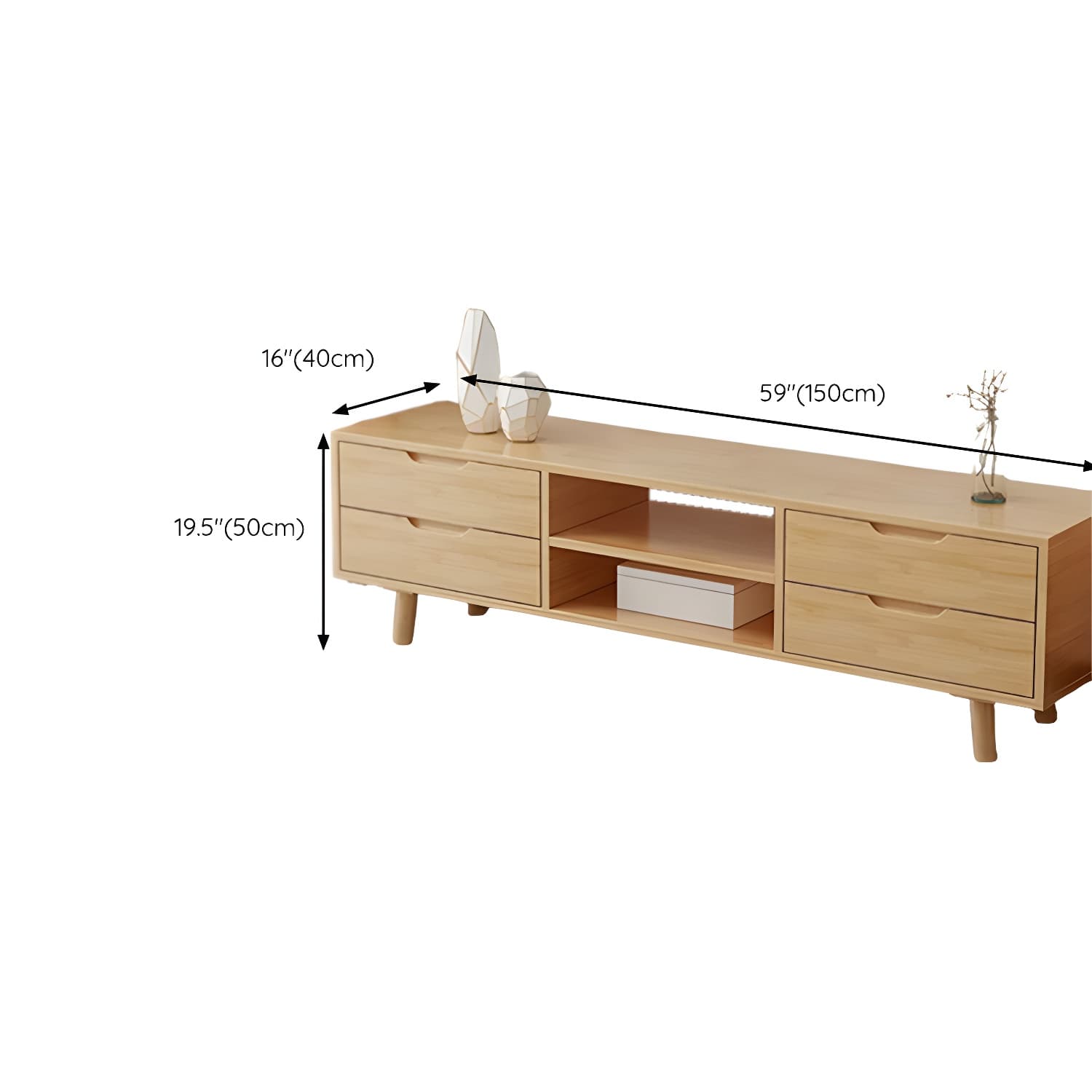 Scandinavian with Drawers Rubberwood with Cabinet TV Media Console thumbnail 17