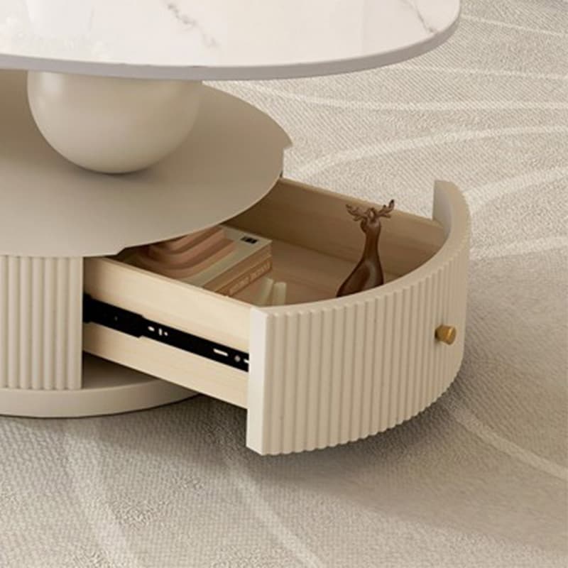 Oval White Stone Modern Coffee Table with Metal Abstract Base thumbnail 10