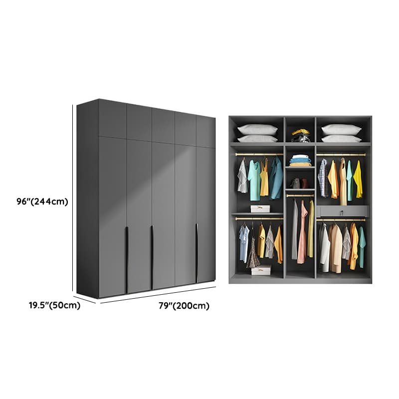 Contemporary Grey Wood Storage Wardrobe with Clothing Rod and Black Handles thumbnail 21