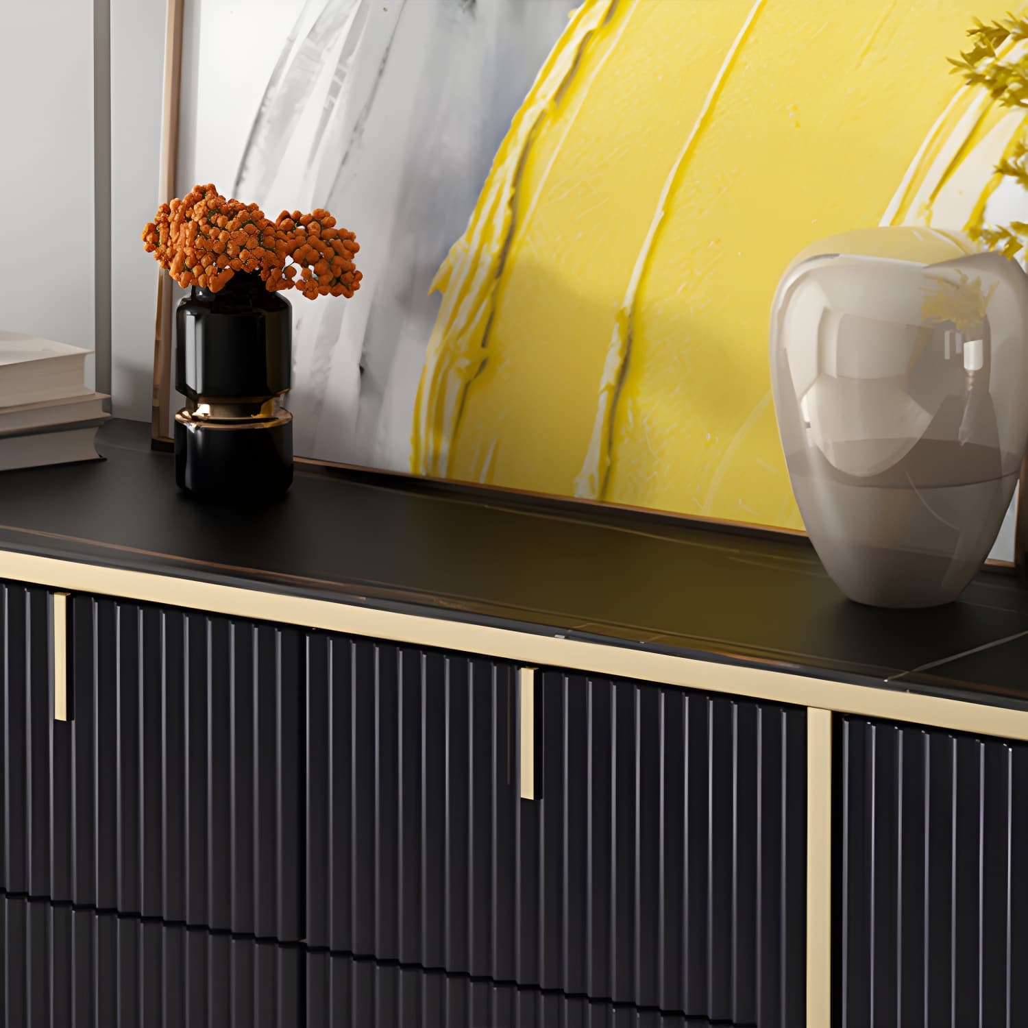 Glam Style Buffet Sideboard Sintered Stone Top Server with Door and Drawer - image 10