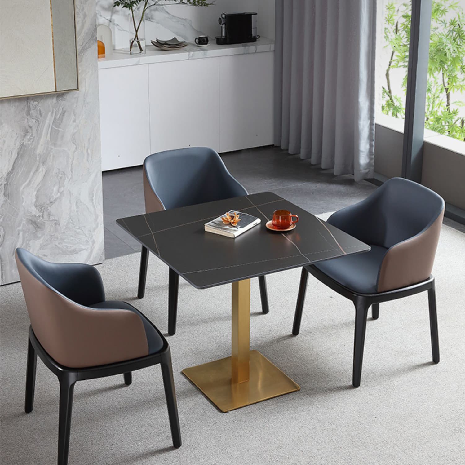 Industrial Square Dinner Table Sintered Stone Table with Metal Base for Home thumbnail 7