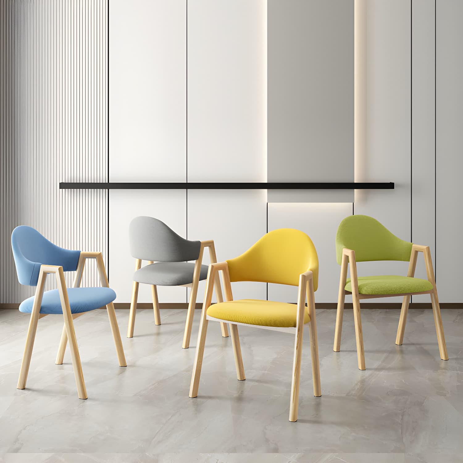 Scandinavian Study Room Metal Arm Chair Colorful Open Dining Chair with Natural Legs thumbnail 19