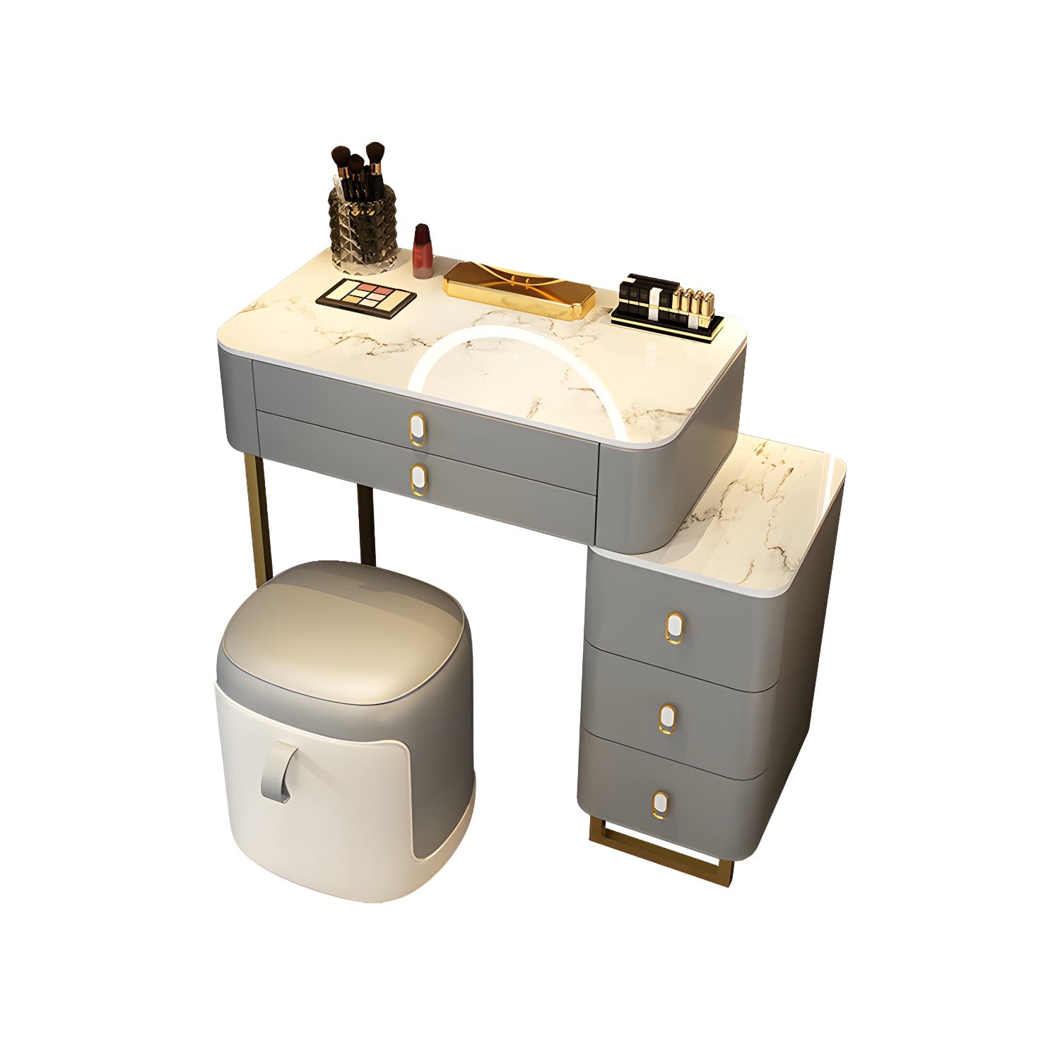 Stone Top Vanity with Storage Drawers Makeup Vanity Desk with Stool and Mirror thumbnail 18