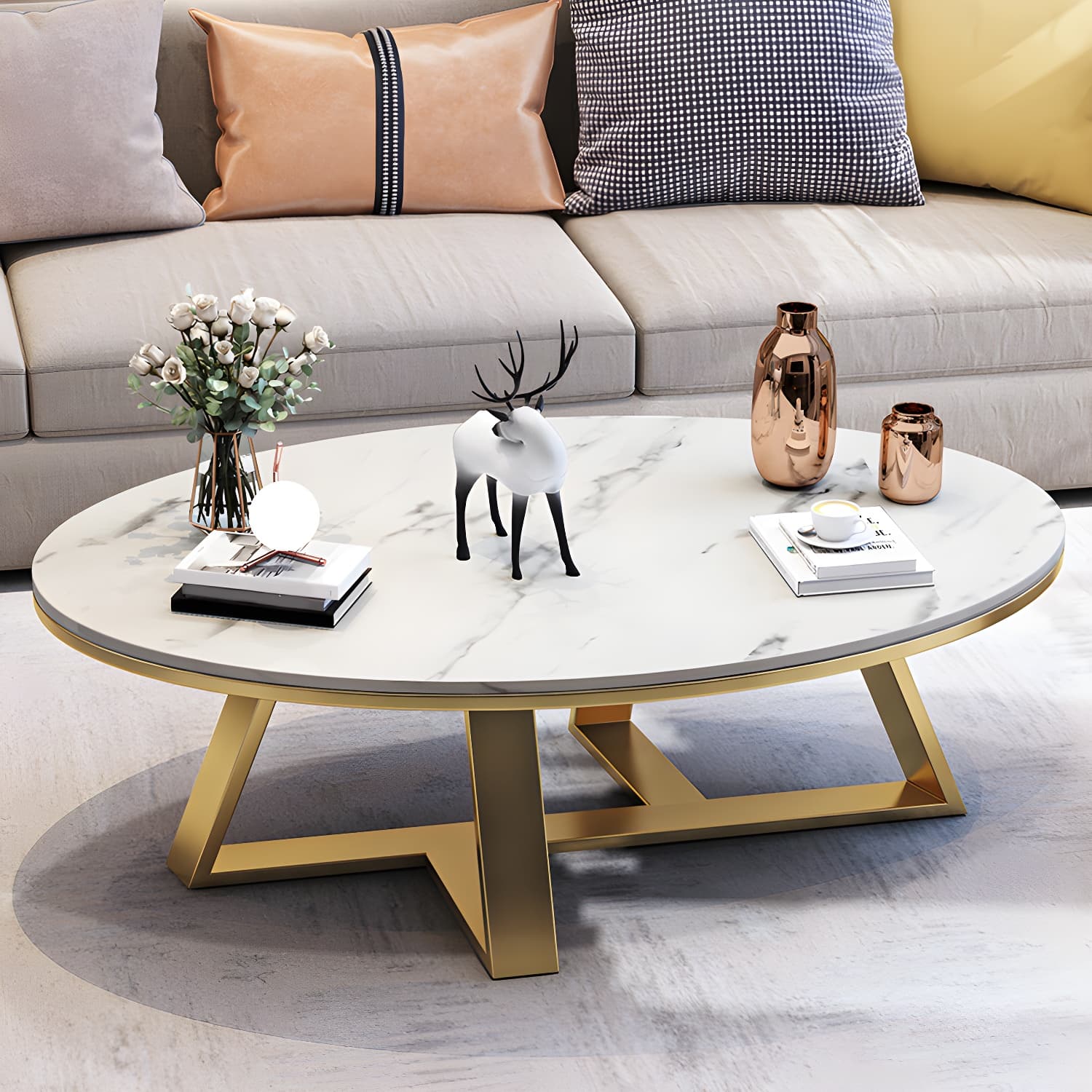 Slate Oval Coffee Table Minimalist Coffee Table for Living Room thumbnail 12