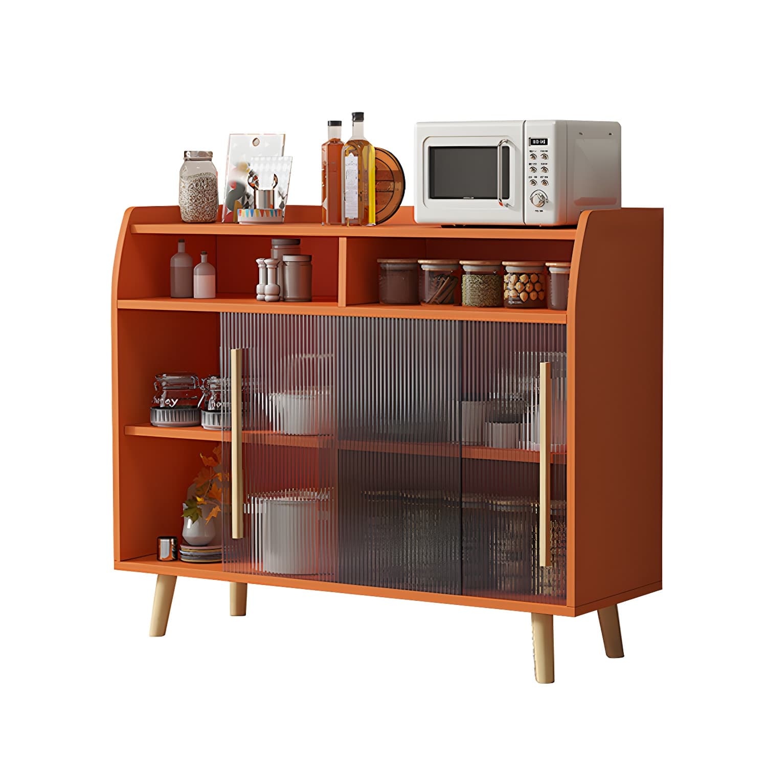 Scandinavian Wood Sideboard Credenza with Acrylic Doors and Cabinet Storage thumbnail 12