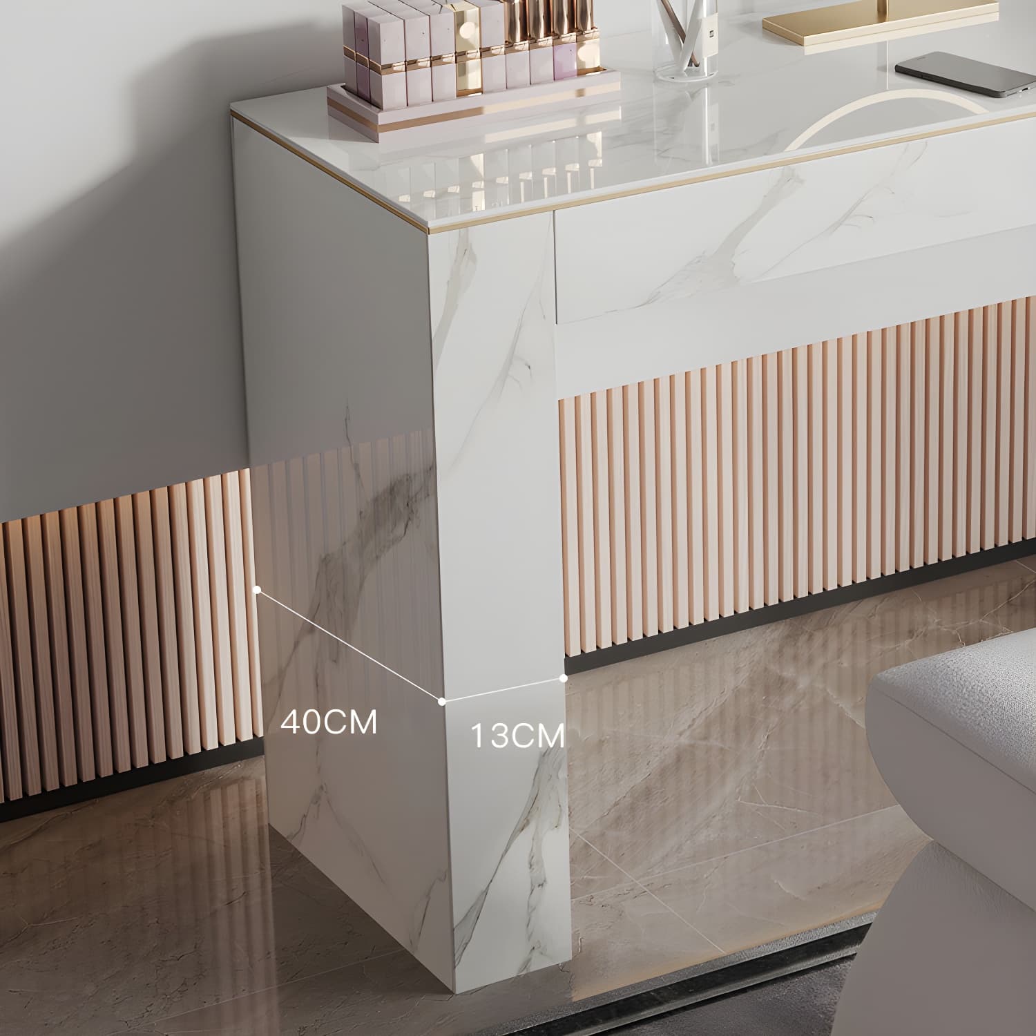Two Piece Luxurious Vanity Set Stainless Steel and Stone Dresser thumbnail 9