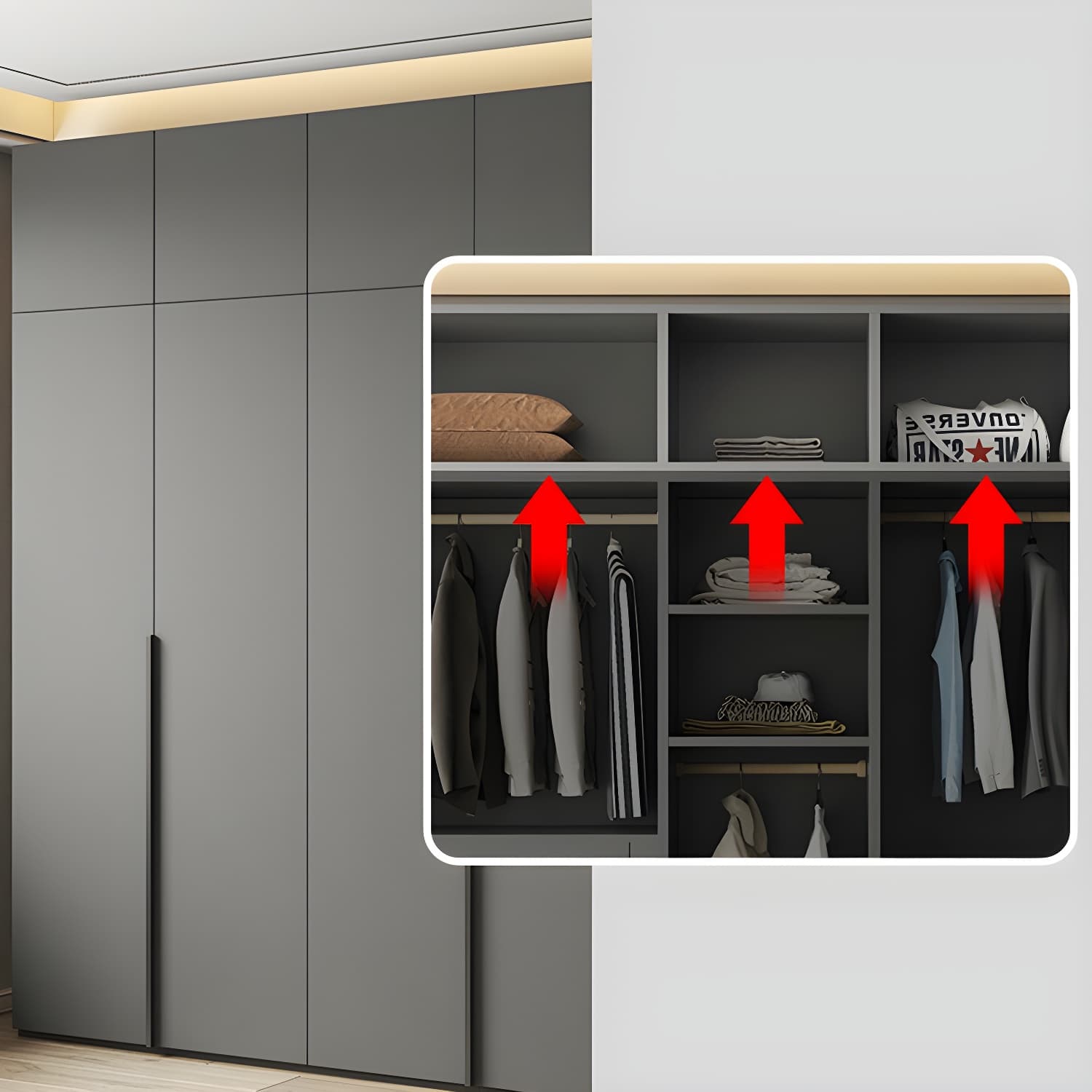 Modern Grey Wood Wardrobe Armoire with Drawers & Shelves for Ample Storage thumbnail 8