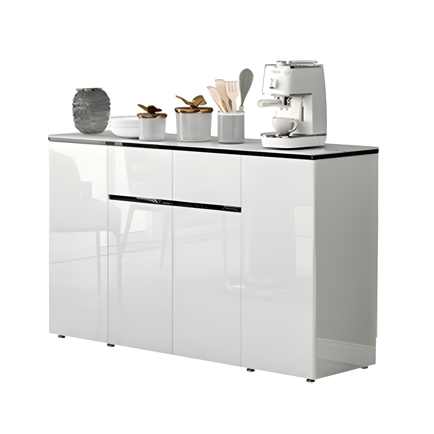 Contemporary Glass Top Sideboard Cabinet with Drawer for Living Room thumbnail 13