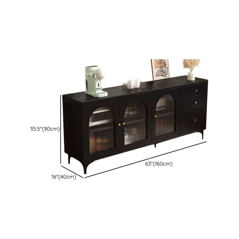 Narrow/Standard Coal Sideboard in Wood with Hutch, Glass Doors and Flexible Shelf in a Modern Style, 3 Drawers Included/Not Included thumbnail 15
