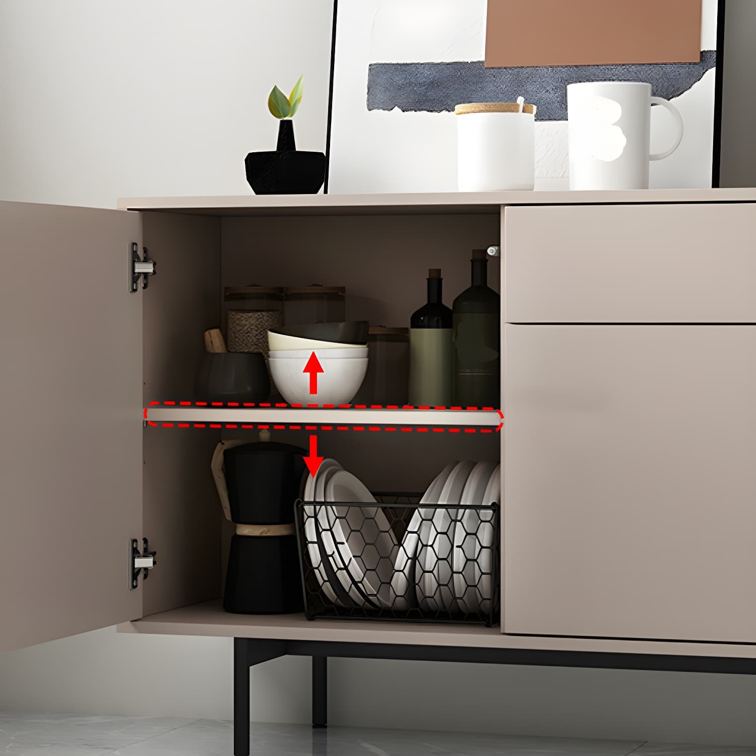 Wooden Rectangle Sideboard Modern Home Sideboard Cabinet with Drawers and Door - image 11
