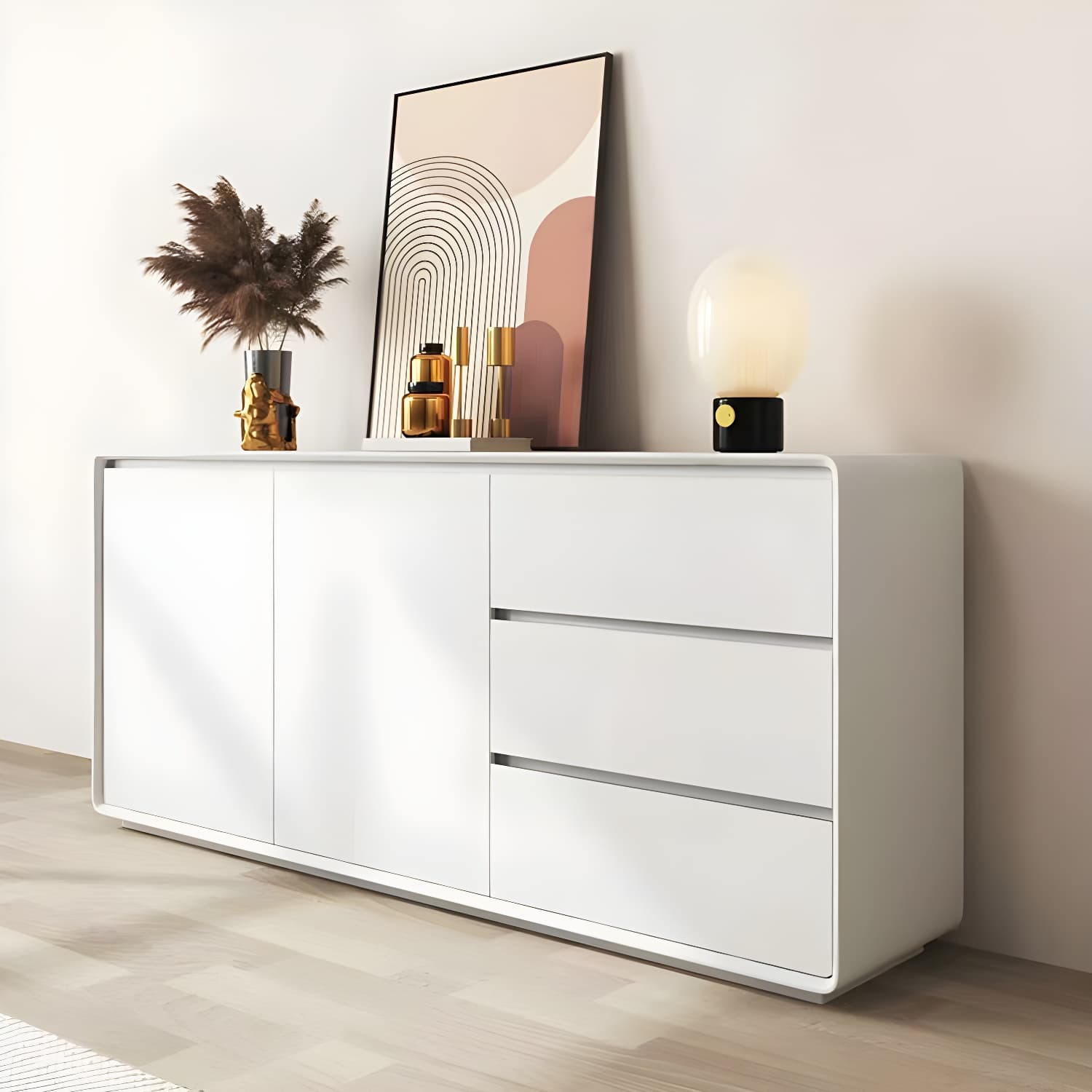 Wood Buffet Table Contemporary Style Side Board with Cabinets and Drawers thumbnail 10