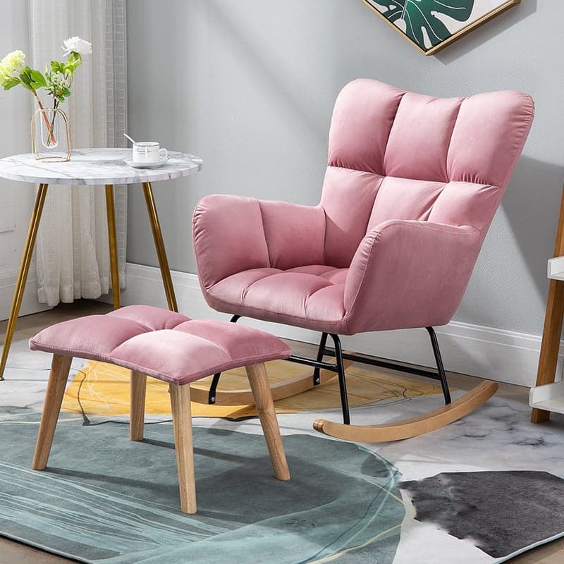 Modish Upholstered Cushioned Rocking Accent Chair 2 Piece Set with Footstool & Recessed Arm, Scratch-tolerant thumbnail 11
