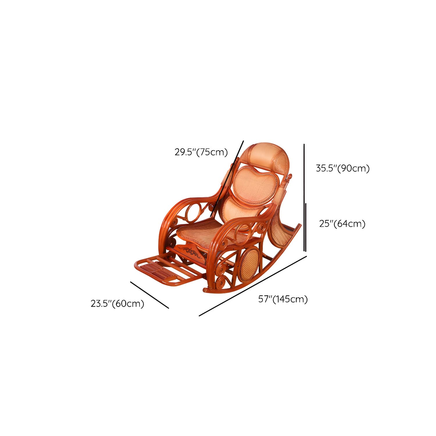 Traditional Rocking Chair Rattan Solid Color Spindle Backrest Indoor Rocking Chair thumbnail 19