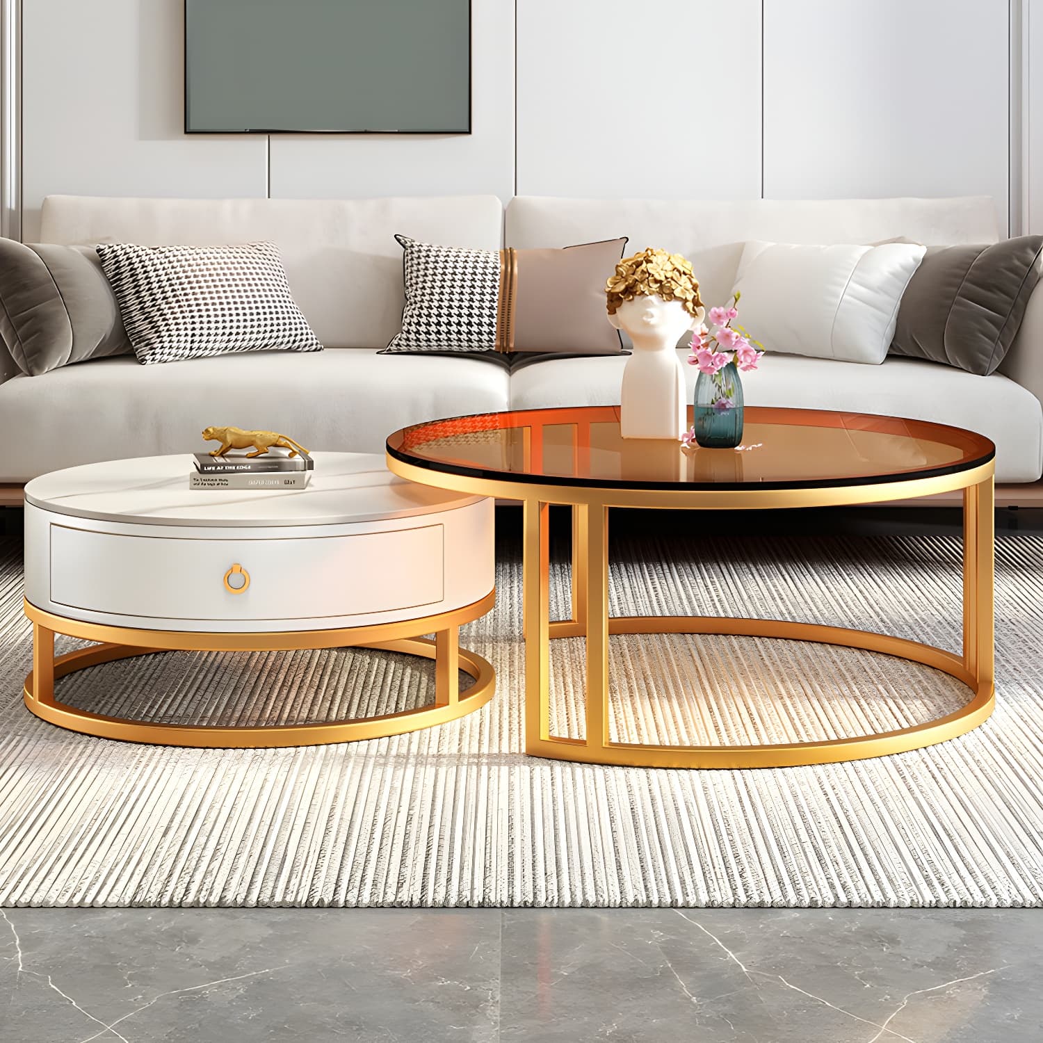 Modern Glass Coffee Cocktail Table Round Nesting Coffee Table Set thumbnail 11
