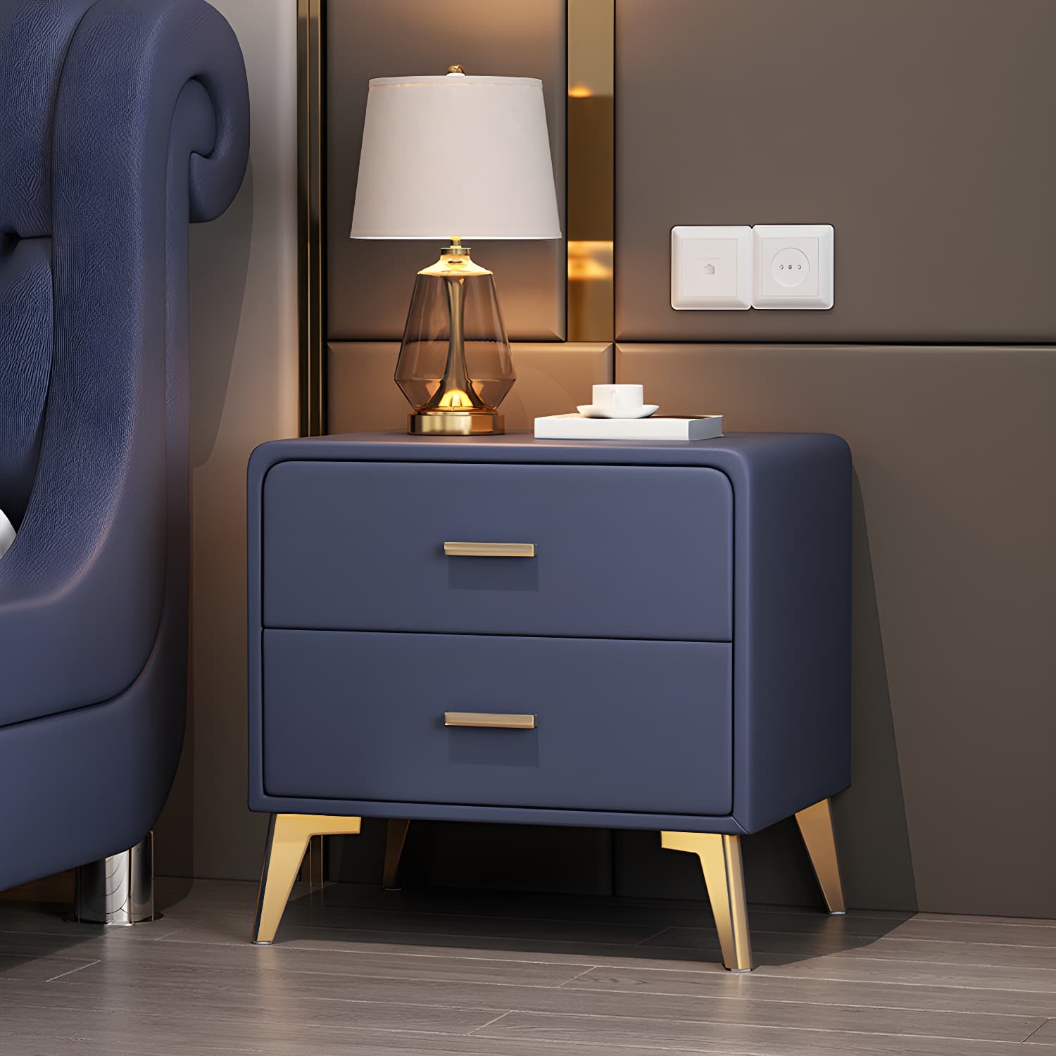 Faux Leather Modern Nightstand with Drawer Storage - Small Size, 2 Drawers thumbnail 2