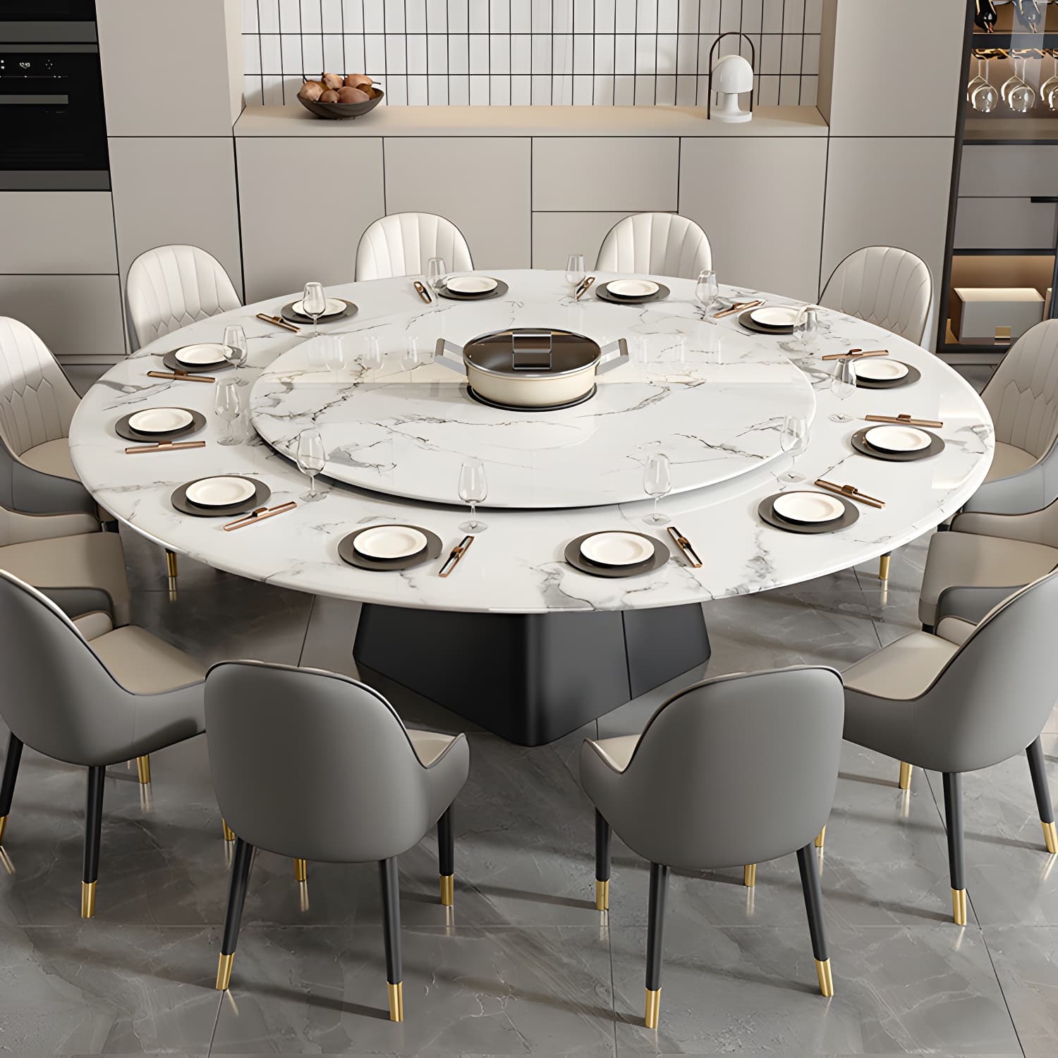 Modern 1/6/7/13 Pieces Furniture Round Stone Dining Set in White thumbnail 4