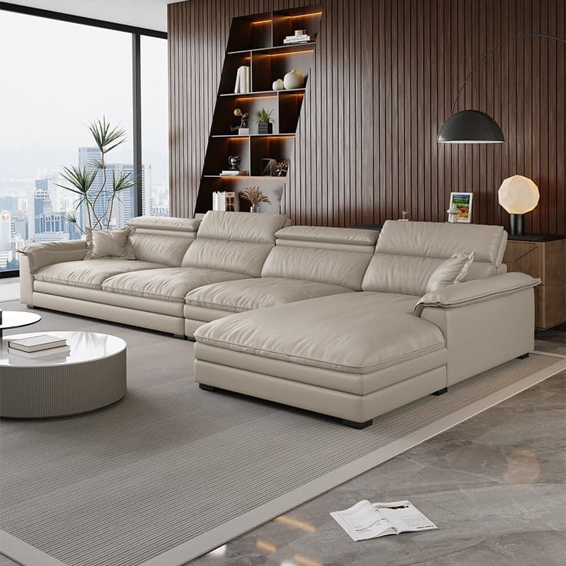 L-Shape Leather Sofa Recliner in White/Espresso/Beige with Right Hand Facing Orientation thumbnail 6