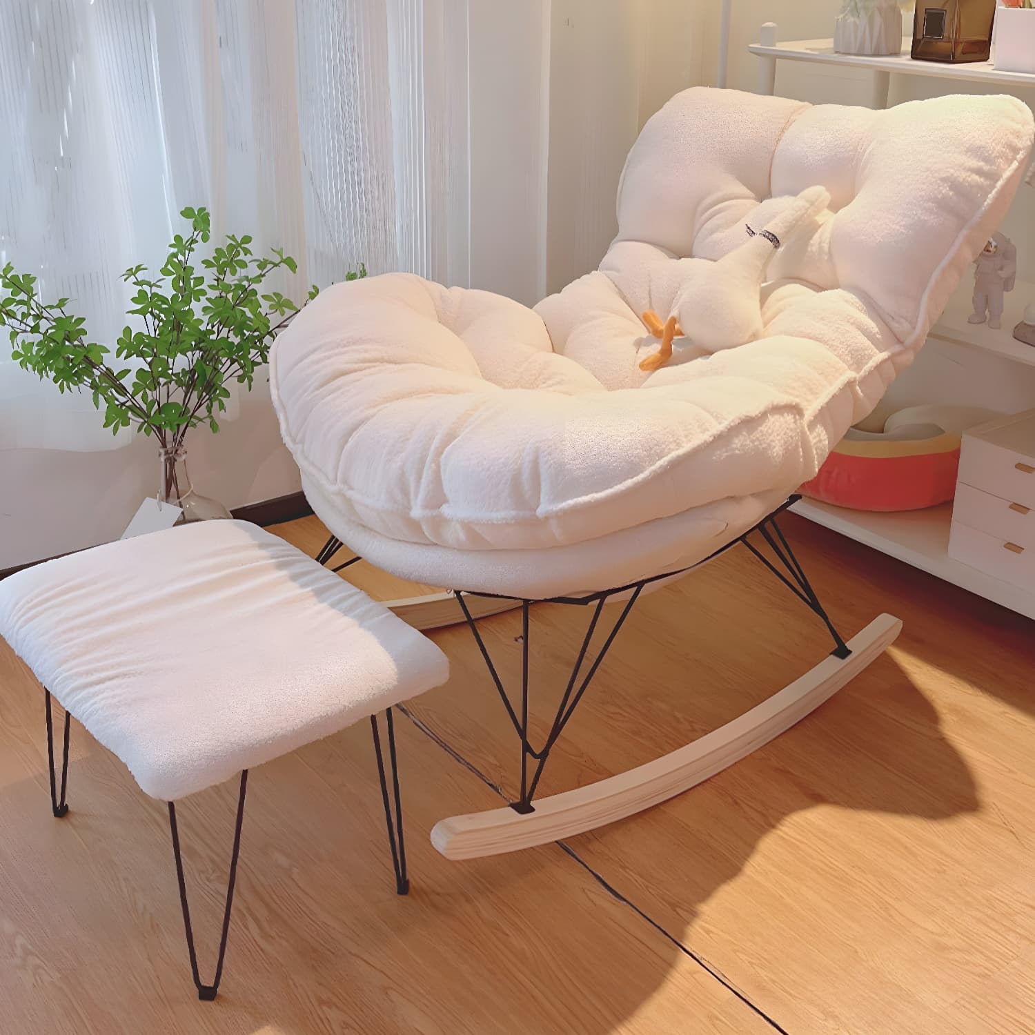 Modern Tufted Upholstered Rocking Chair with Natural Wood Legs thumbnail 19