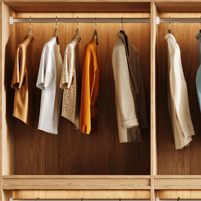 Wood Grain Minimalist Laminate Independent Wardrobe Closet with Soft Close Door, Interior Shelves, and Clothing Rod thumbnail 6