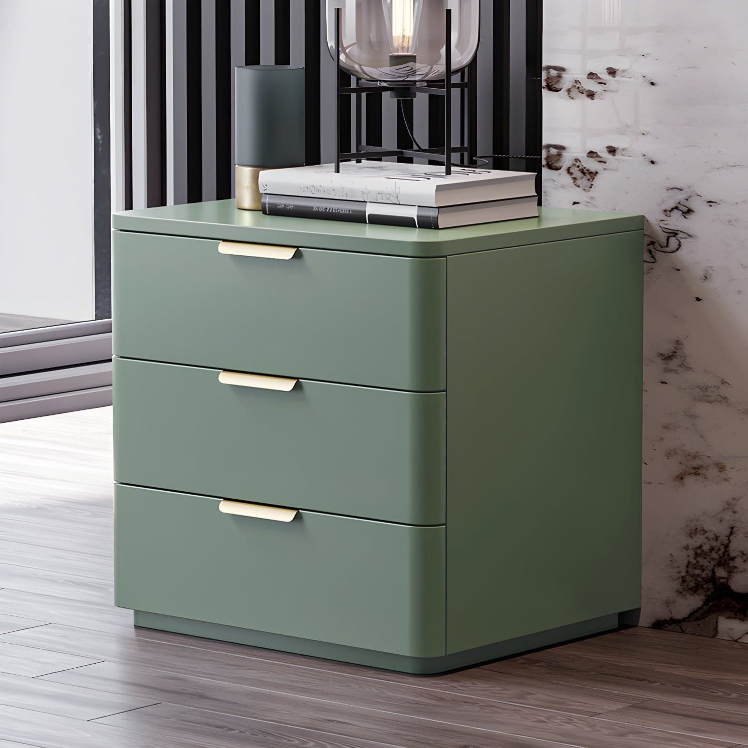 Contemporary Accent Table Nightstand Leather Nightstand with 3 Drawers thumbnail 2