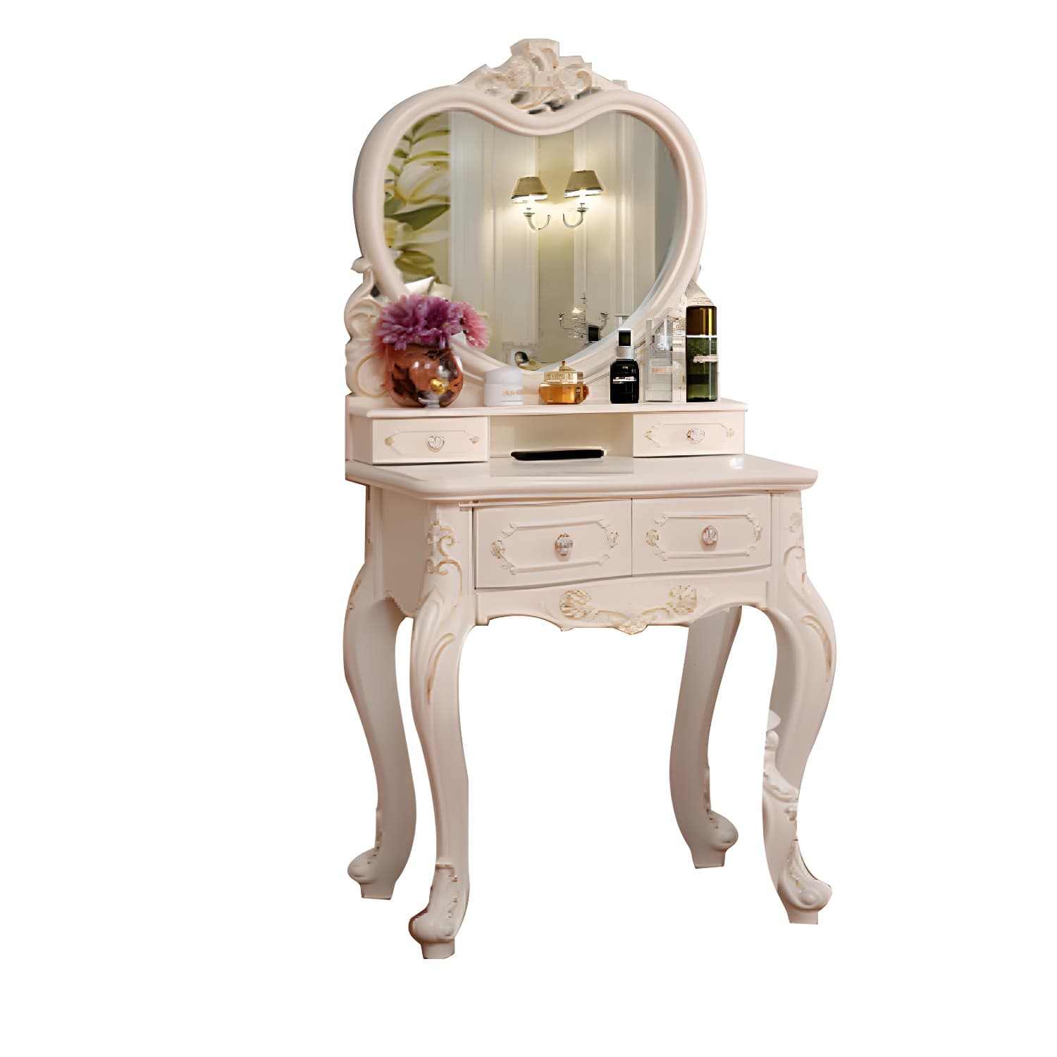 Victorian Bedroom With Drawer Mirror Solid Wood Makeup Vanity Set thumbnail 16