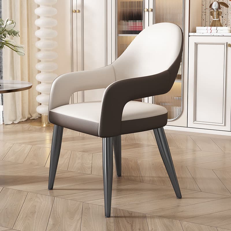 Faux Leather Arm Chair with Standard Back and Metal Legs in Gray for Kitchen & Dining thumbnail 6