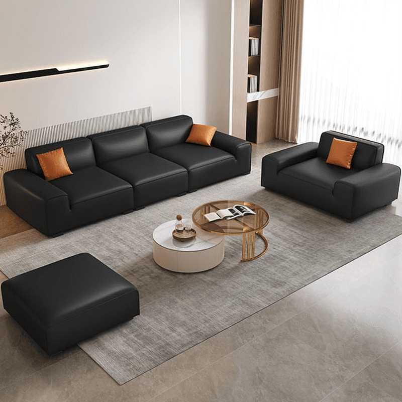 Modern Solid Color Water Resistant Sofa in Midnight Black with 6-seater Capacity and 2 Pillows thumbnail 2