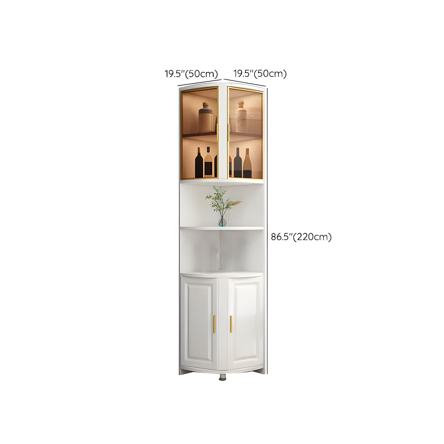 Modern White Corner Accent Cabinet with Glass Doors and 2 Interior Shelves thumbnail 22