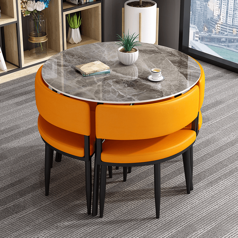 Circular Dining Table Set with a Slate Tabletop in White/Gray/Coal, Back and Cushion Chair for Dining Table for 4 in a Simple Style thumbnail 35