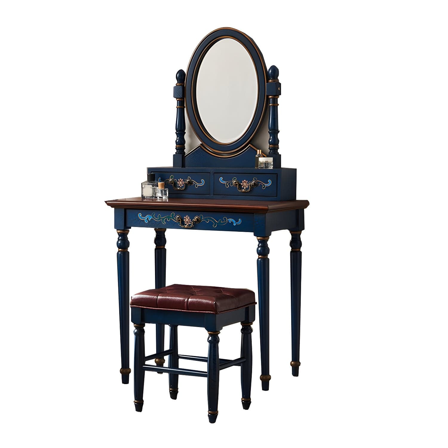 Victorian Vanity Set Solid Wood Drawers Included Makeup Dressing Table With Mirror & Stool thumbnail 1