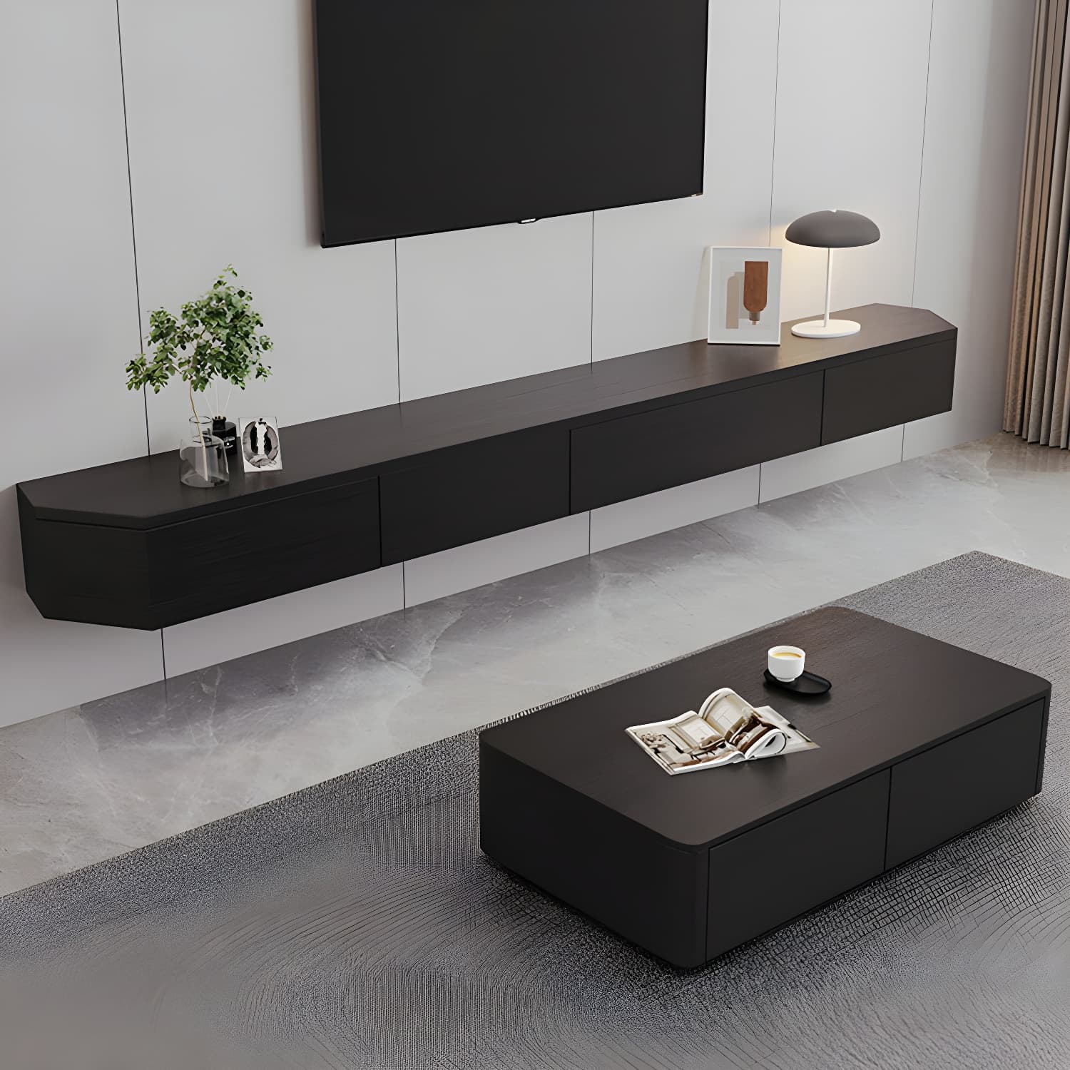 Contemporary Wall-Mounted TV Media Console with Cable Management thumbnail 11