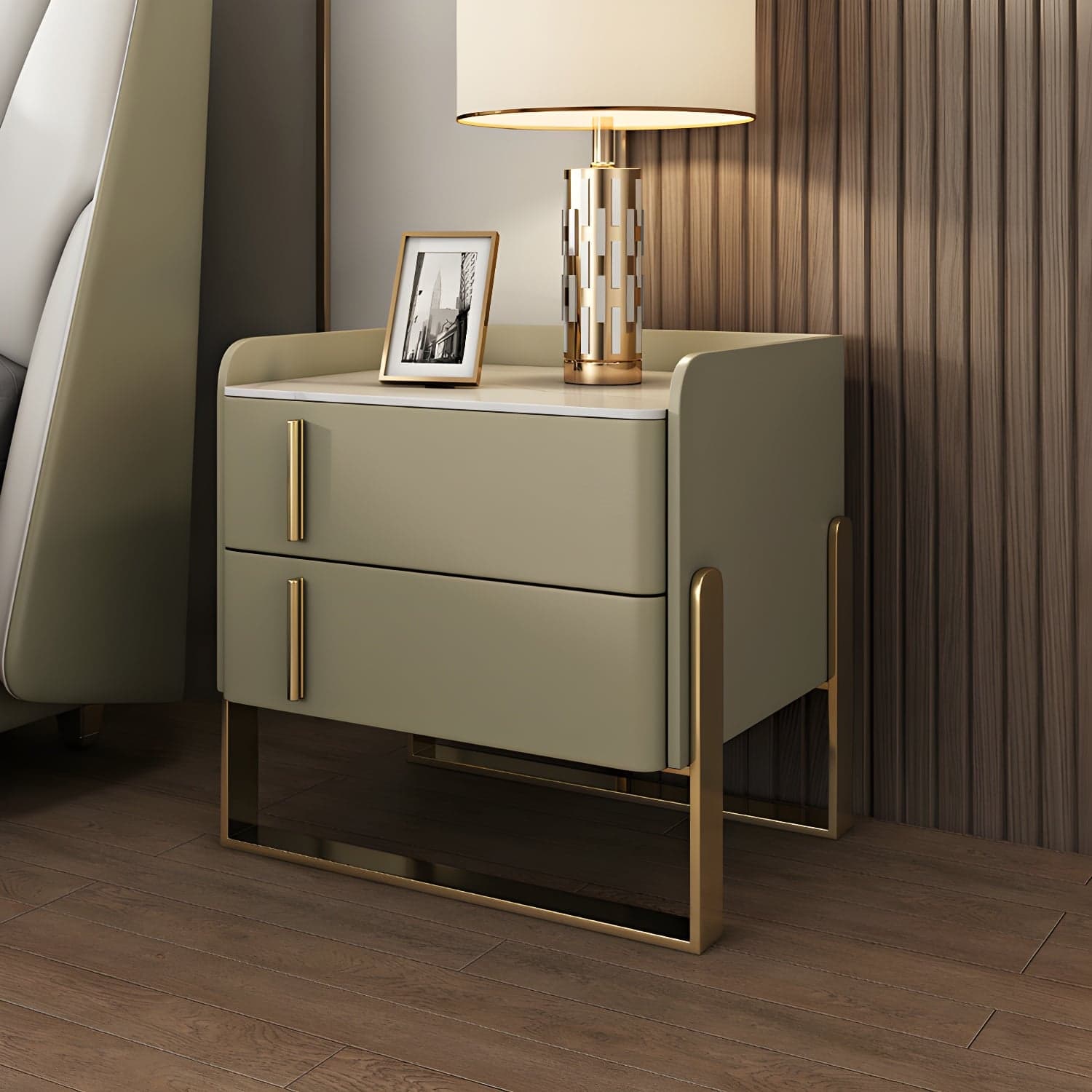 Glam Nightstand with 2 Drawer 20-inch Tall Leather Night Table thumbnail 12