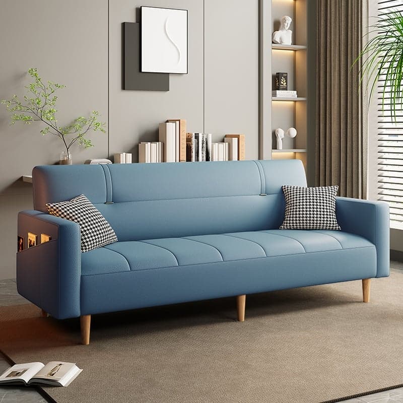 Synthetic Leather Convertible Sofa in Grey/Light Blue/Light Green with Arm thumbnail 2