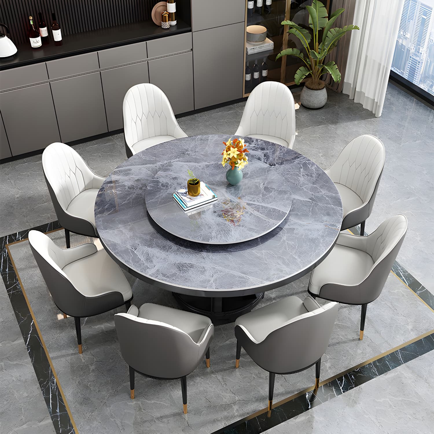 Modern Rubberwood Home Table Round Pedestal Convertible Dining Table thumbnail 2