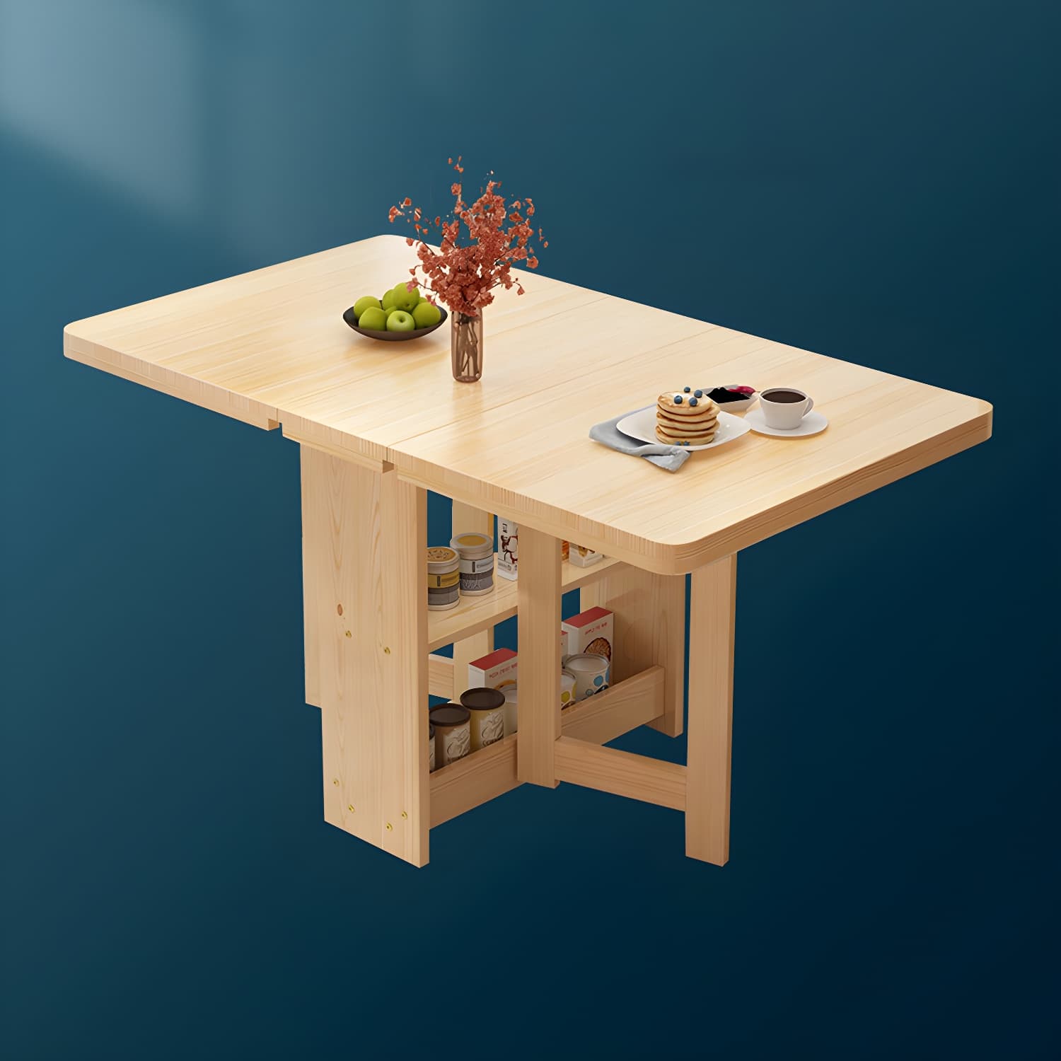Modern Rectangular Wood Dining Table with Pedestal Base, Seats 4, Drop Leaf Design thumbnail 8