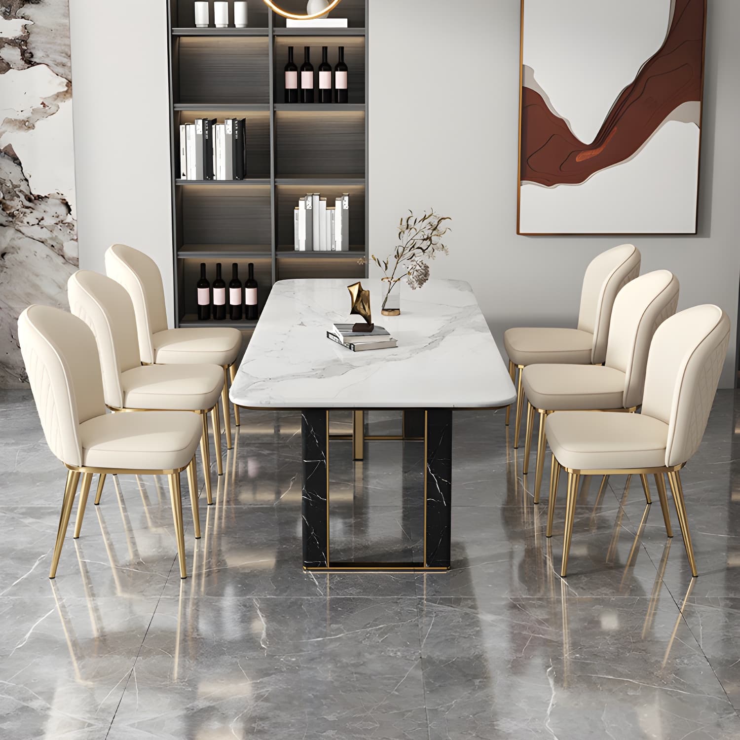 Glam Style Side Chair Leather Gold Frame Dining Chair for Home thumbnail 19