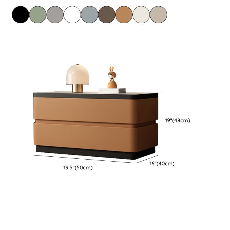 Modern Faux Leather Nightstand with 2 Drawers and Stone Countertop for Bedroom thumbnail 24