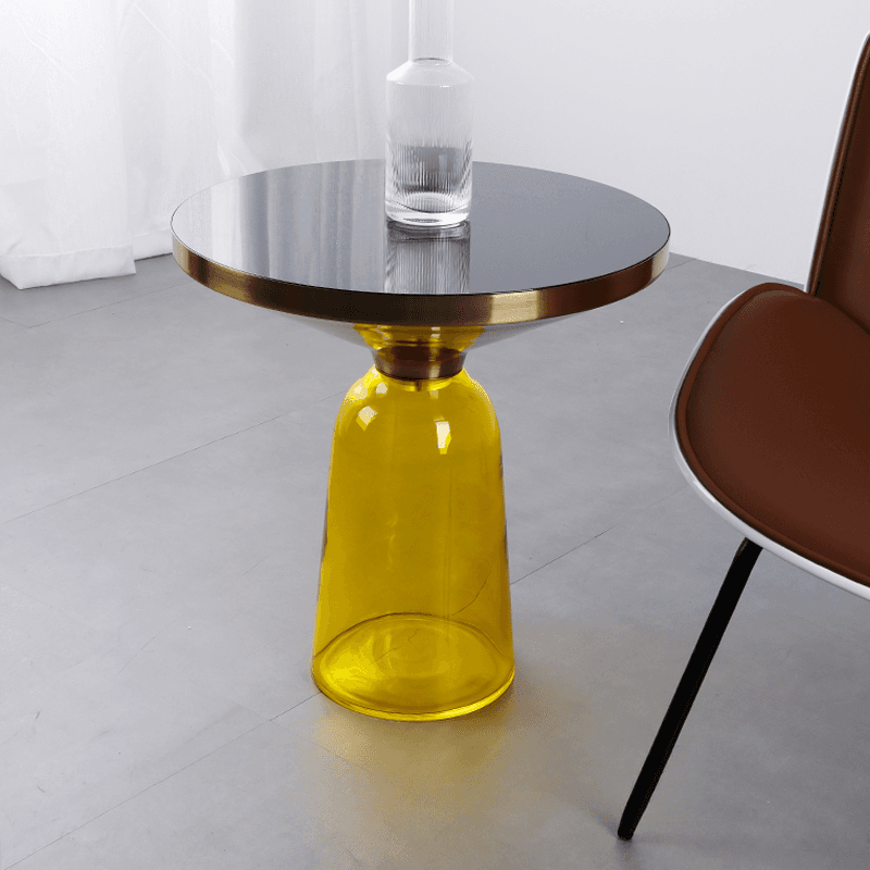 Simplistic Single Side Table with Hardened Glass and Plinth Base, Rounded Top thumbnail 5