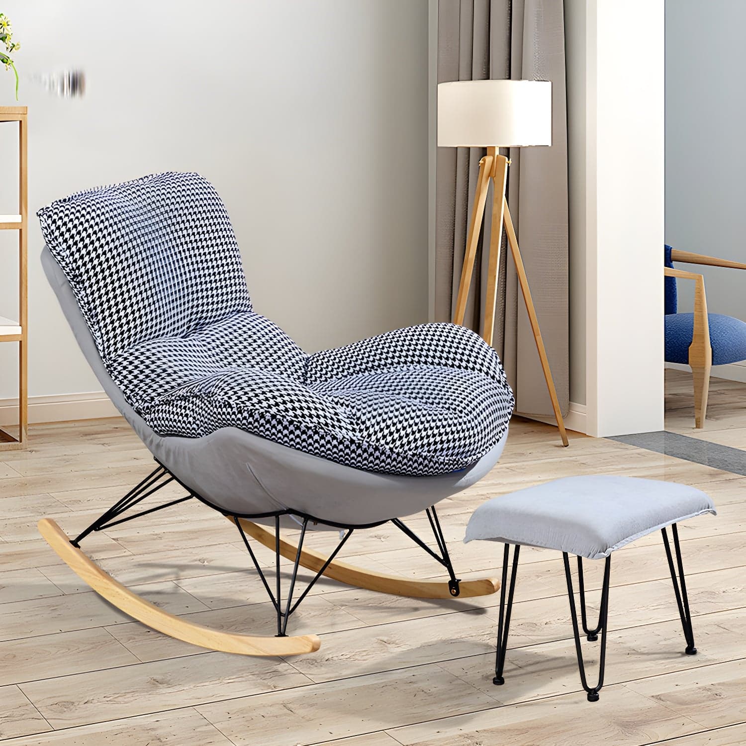 Modern Style Rocker Chair Metal Frame Spindle Cushions Rocker Chair with Ottoman thumbnail 3
