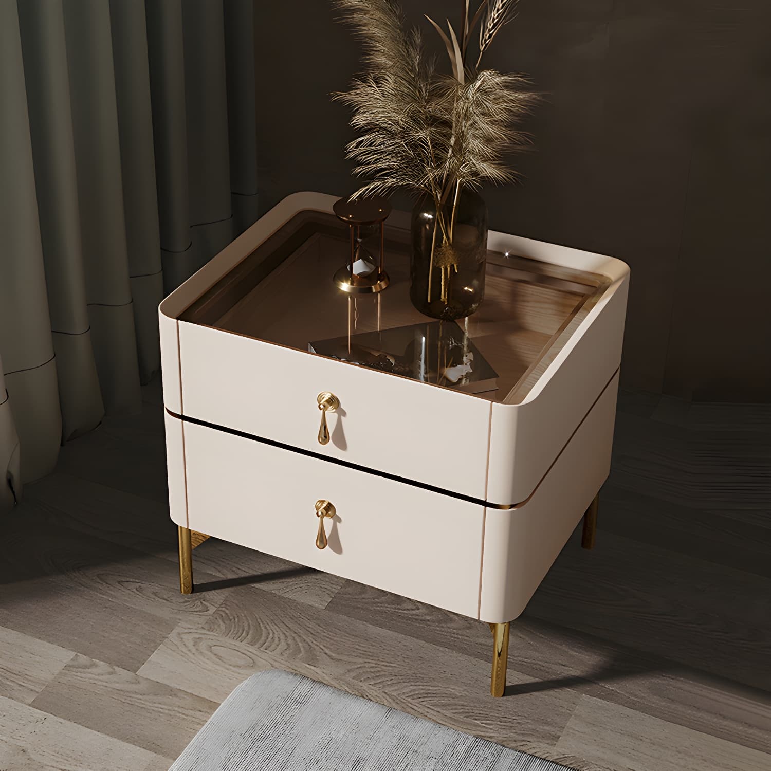 Glam 2-Drawer Nightstand Glass Top 19 Inch H Legs Included Night Table thumbnail 7