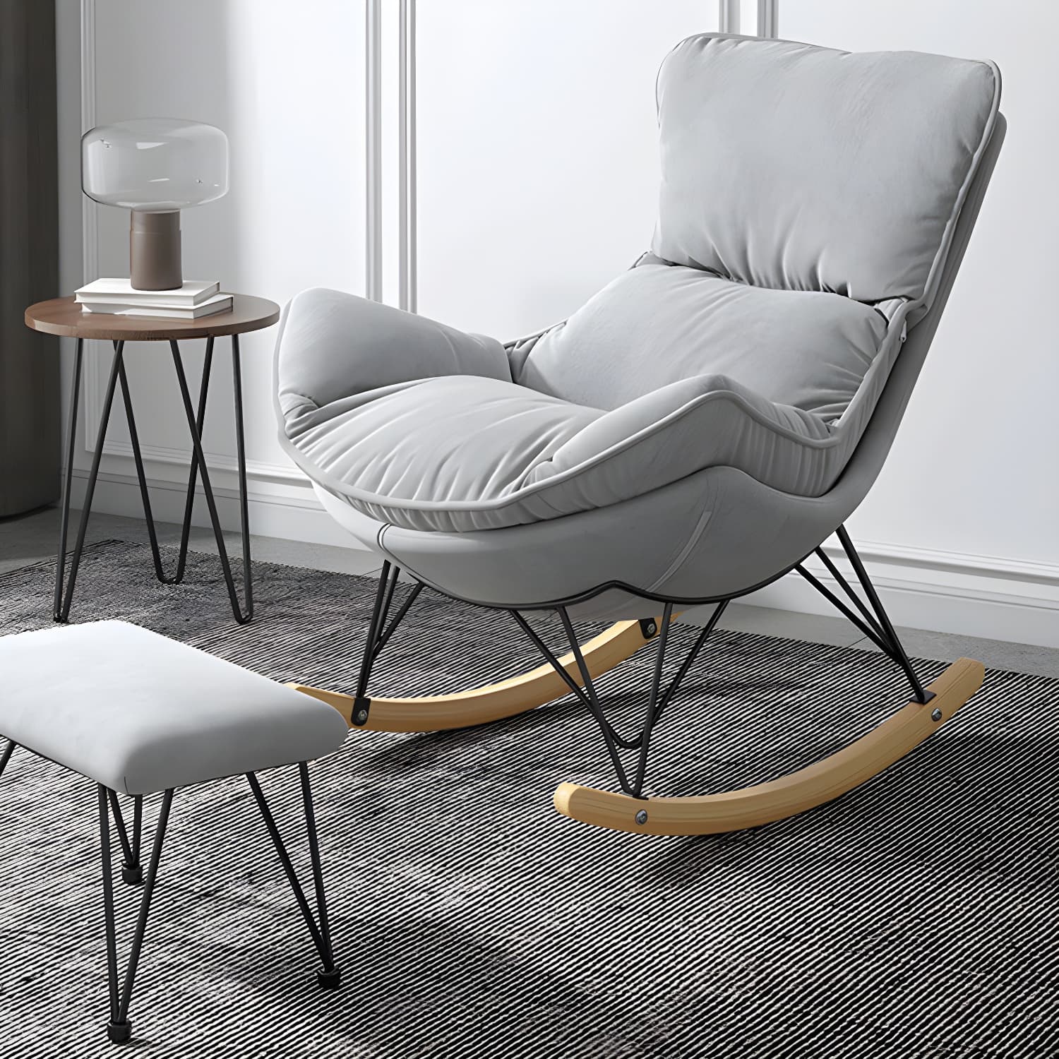 Simple Faux Leather Rocker Chair Plain Rocking Chair with Removable Cushions thumbnail 19
