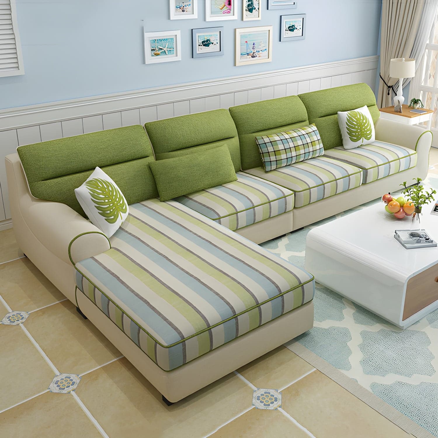 Large Modern L-Shape Stationary Wood Sectional Sofa with Round Arm and Cushion Back thumbnail 9