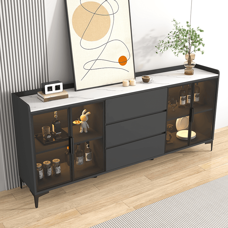 Ground Buffet Table/Server with Stone Countertop, Glass Doors, and Flexible Shelf Storage Compartment thumbnail 3
